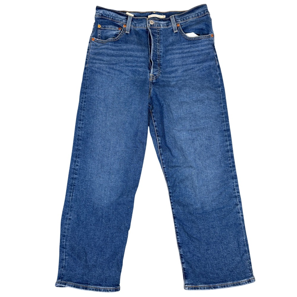 Levis Ribcage Straight Ankle Jeans Blue Medium Wash High Rise Button Fly 32